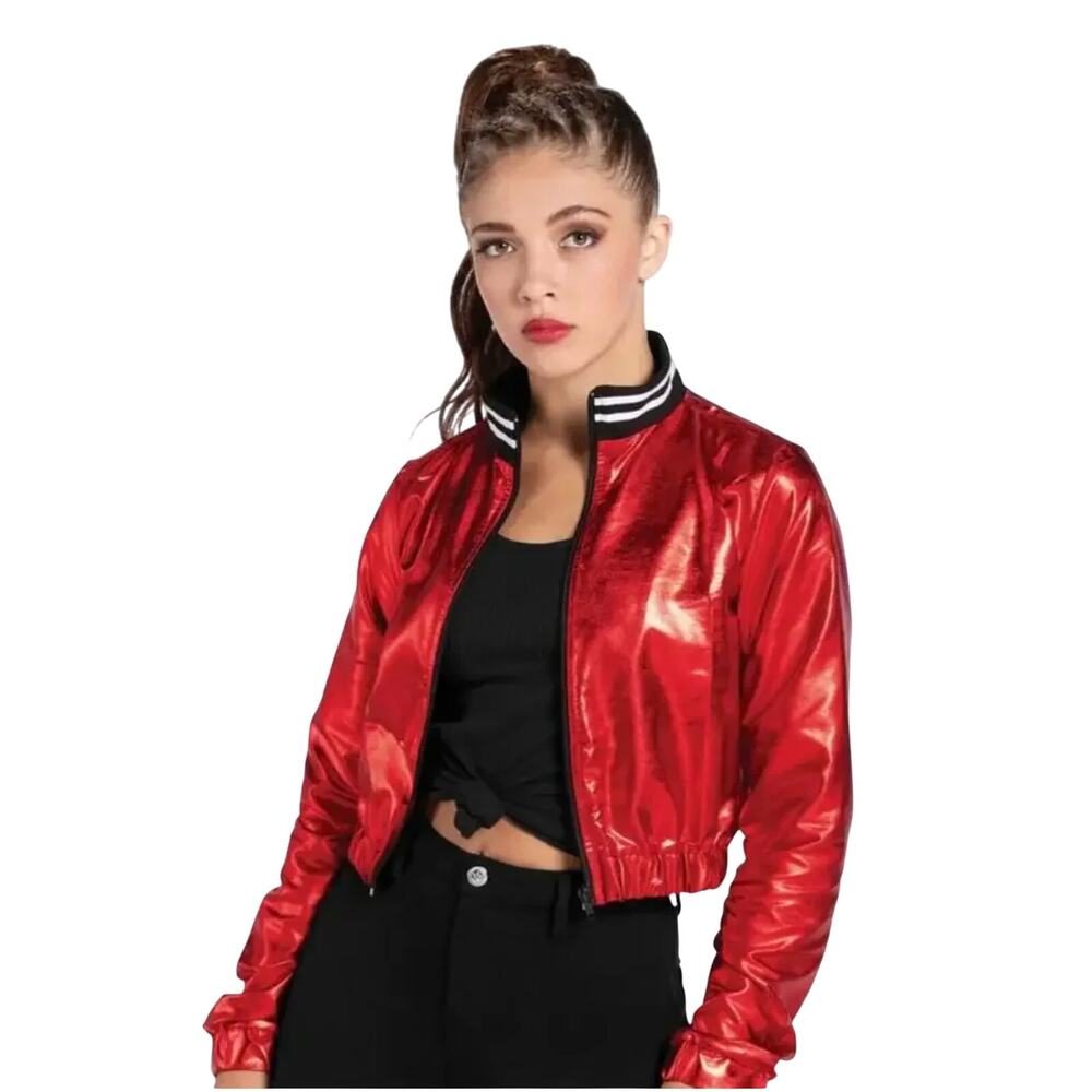 Metallic Red Cropped Jacket Windbreaker Hiphop Costume Top Childrens Size Large
